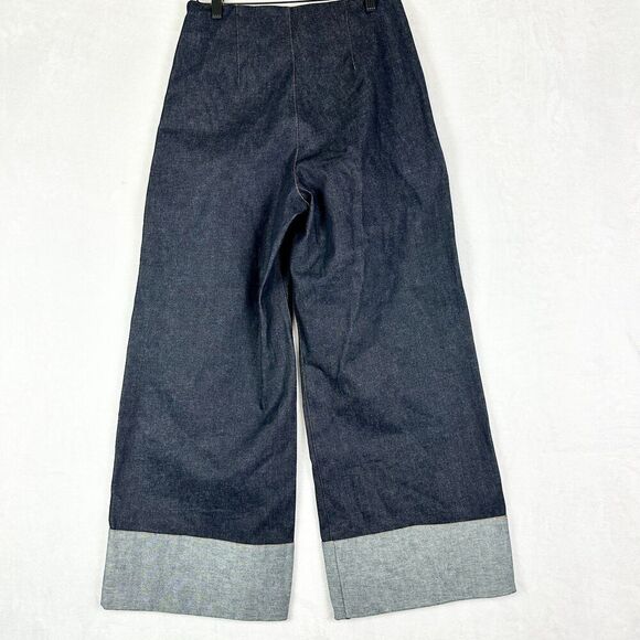 Hemline Brigitte Denim Pants Size Medium Wide Leg Dark Wash Cuffed NEW High Rise - Picture 3 of 7